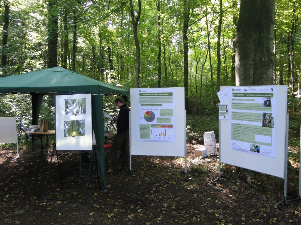 Umfrage im Wald mit Infoständen